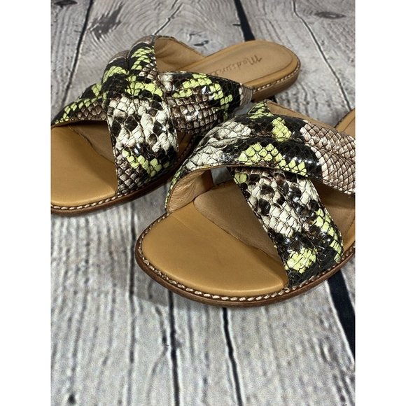 Madewell Skyler Slide Sandals Snake Embossed Leather Crossover Gray Green Sz 6.5 - Picture 8 of 8